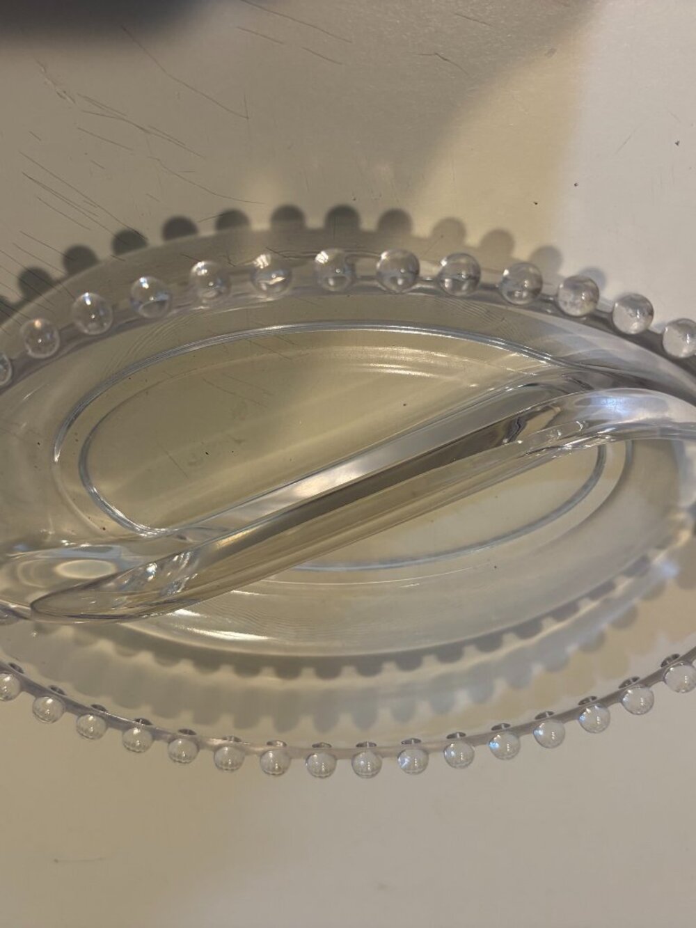 VINTAGE IMPERIAL CANDLEWICK DEPRESSION GLASS DOUBLE DIVIDED RELISH OVAL DISH 8"